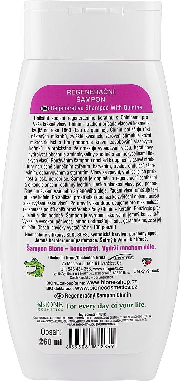Repair Hair Shampoo - Bione Cosmetics Keratin + Quinine Regenerative Shampoo — photo N7