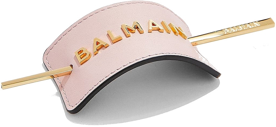 Hair Clip with Golden Logo - Balmain Paris Hair Couture Pastel Pink Hair Barrette — photo N1