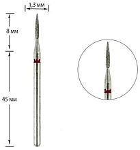 Diamond Nail Drill Bit 'Flame', 243 013R 1.3mm, red mark - Tufi Profi Premium — photo N9