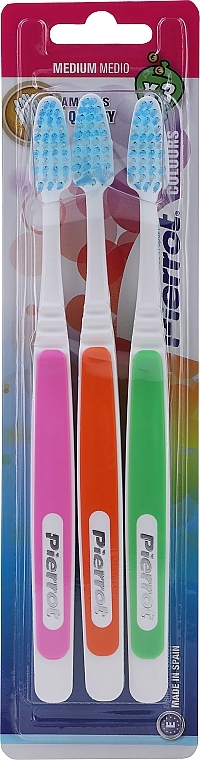 Toothbrush Set "Coloros", pink + orange + green - Pierrot New Active — photo N1