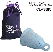 Menstrual Cup with Ring, S-size, blue glitter - MeLuna Classic Menstrual Cup — photo N1
