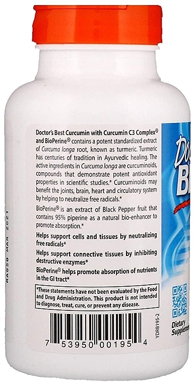 High Absorption Curcumin with C3 Complex & BioPerine, 1000 mg, tablets - Doctor's Best — photo N29