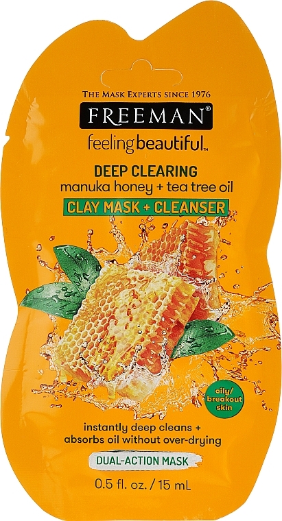 Clay Face Mask "Manuka Honey and Tea Tree Oil" - Freeman Feeling Beautiful Deep Clearing Facial Clay Mask + Cleanser, Manuka Honey + Tea Tree (mini size) — photo N1