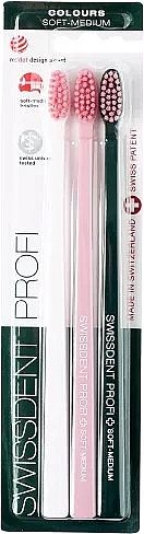 Soft Toothbrushes with Pink Bristles, white, pink, green - Swissdent Profi Colours Soft-Medium Trio — photo N6