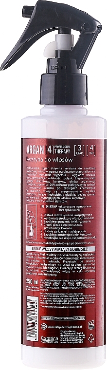 Keratin Hair Spray - Dermo Pharma Argan Professional 4 Therapy Moisturizing & Smoothing Keratin Hair Repair — photo N2