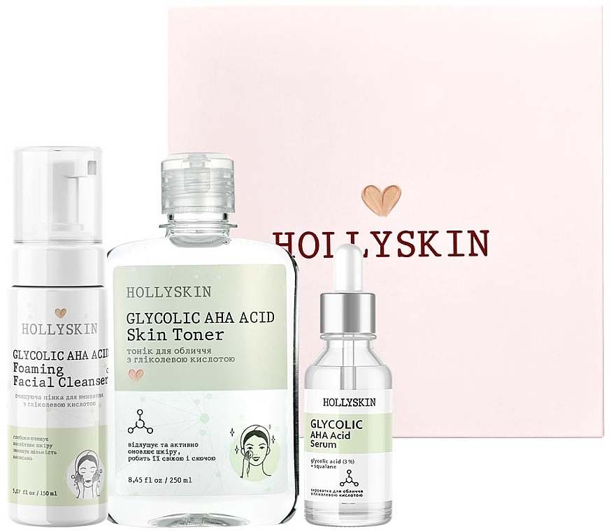 Set - Hollyskin Glycolic AHA Acid Basic Care (foam/150ml + ser/50ml + toner/250ml) — photo N2