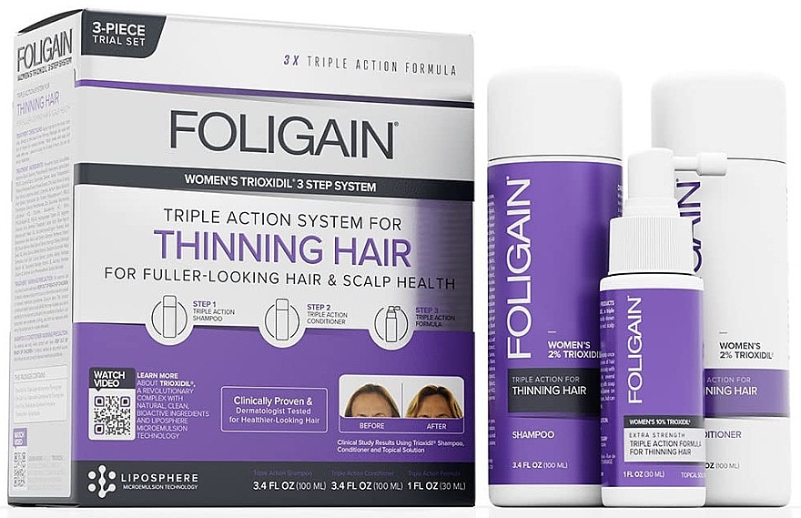 Set - Foligain Triple Action Hair Care System For Women (shmp/100ml + cond/100ml + ser/30ml) — photo N1