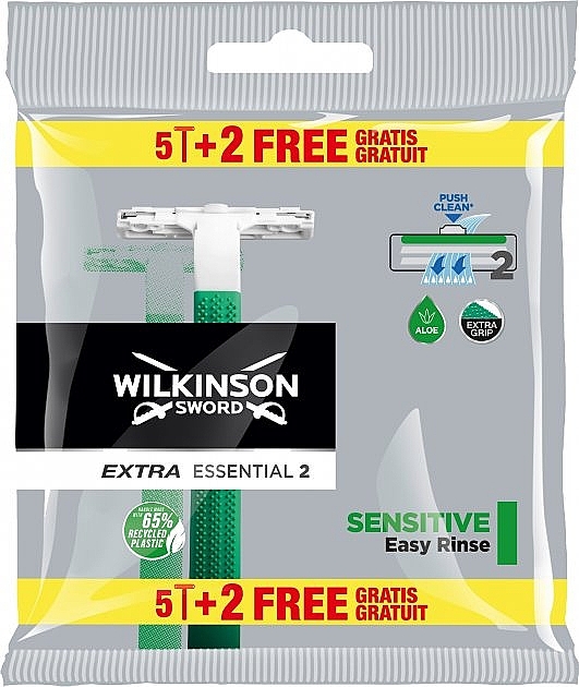 5+2 Disposable Razors - Wilkinson Sword Extra 2 Essential Sensitive — photo N1