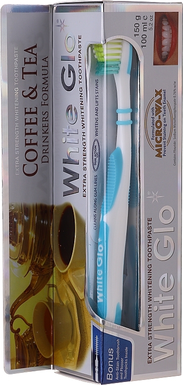 Set "Coffee & Tea Drinkers", white-blye brush - White Glo Coffee & Tea Drinkers Formula Whitening Toothpaste (toothpaste/100ml + toothbrush) — photo N5