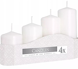 Cylindrical Candle set, white, 4 pieces - Bispol — photo N1