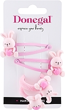 Fragrances, Perfumes, Cosmetics Hair Clips & Ties Set, FA-5663+1, light pink with bunnies - Donegal