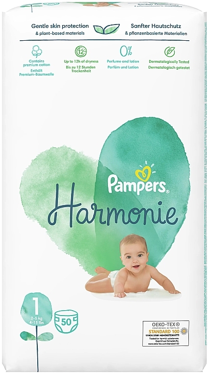 Diapers, size 1 (2-5 kg), 50 pcs - Pampers Harmonie Newborn — photo N4