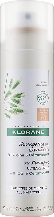 Oatmeal & Ceramides Dry Shampoo for Dark Hair - Klorane Dry Shampoo Ultra-Gentle With Oat&Ceramide Dark Hair — photo N1