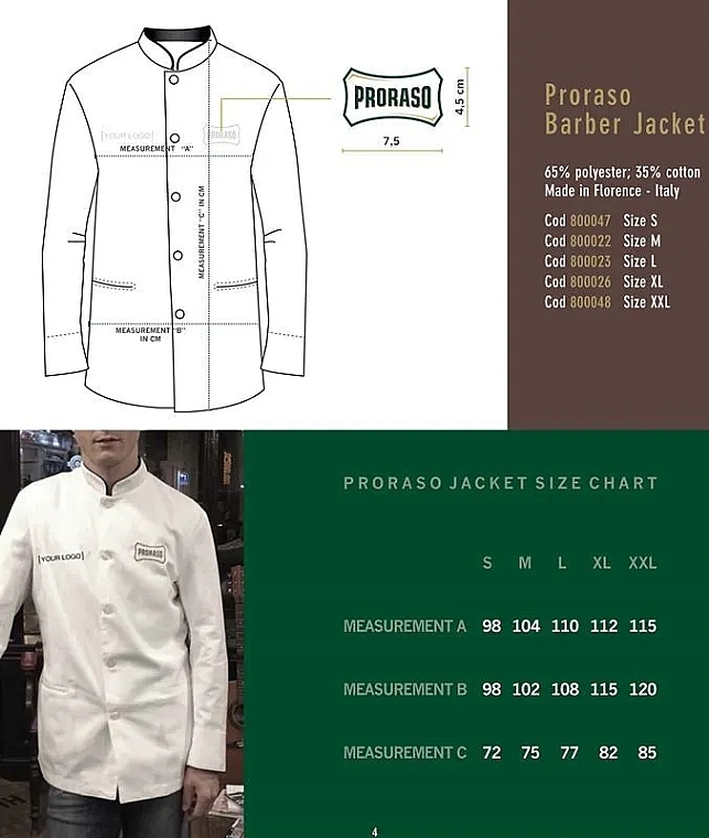 Barber uniform, XXL - Proraso Barber Jacket Size XXL — photo N3