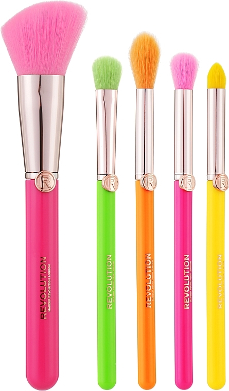 Makeup Brush Set, 5 pcs - Makeup Revolution Neon Heat Brush Set — photo N4