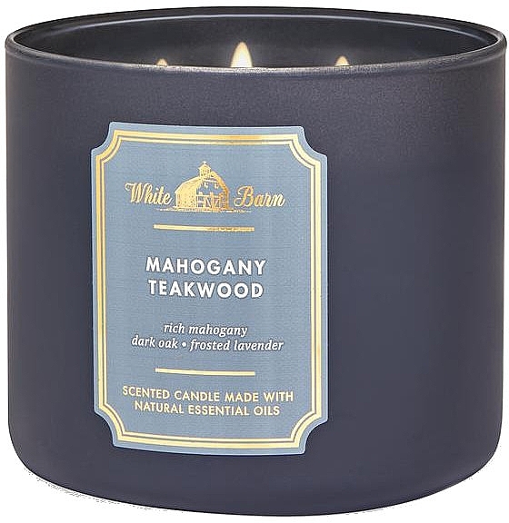 3-Wick Scented Candle - Bath and Body Works White Barn Mahogany Teakwood Scented Candle — photo N1