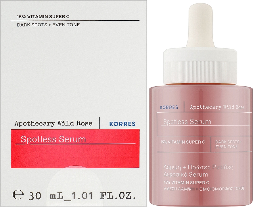 Biphase Face Serum - Korres Apothecary Wild Rose Spotless Serum 15% Vitamin Super C — photo N5