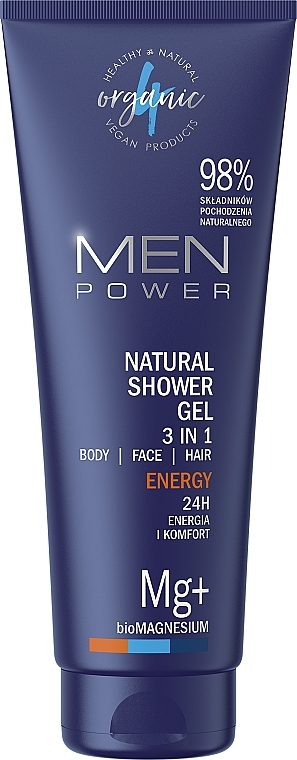 3in1 Men Shower Gel - 4Organic Men Power Natural Shower Gel 3 In 1 Body & Face & Hair Energy — photo N2