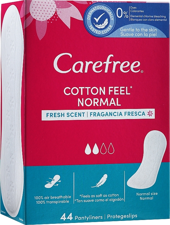 Daily Pads, 44 pcs - Carefree Normal Cotton Fresh — photo N2
