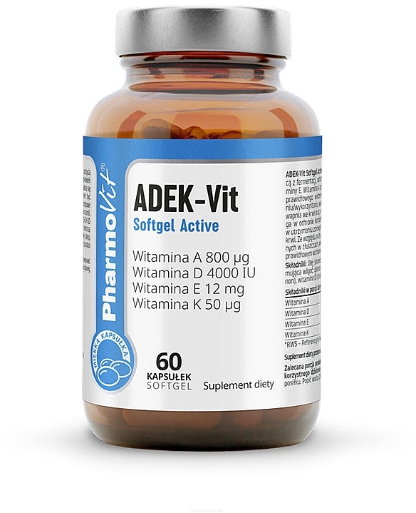 ADEK (Vitamins A, D, E, K) Adult Dietary Supplement  - Pharmovit Clean Label ADEK-Vit Softgel Active — photo N11