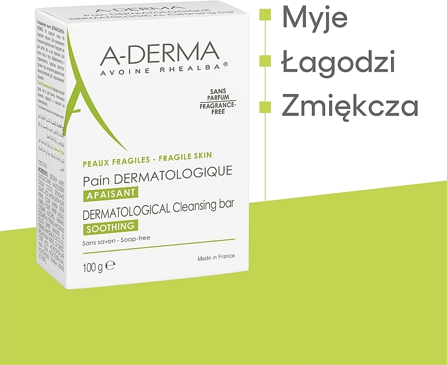 Dermatological Rhealba Oats Soap for Irritated Skin - A-Derma Soap Free Dermatological Bar — photo N4