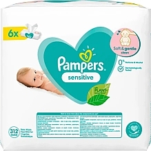 Baby Wet Wipes "Sensitive", 6x52pcs - Pampers — photo N2