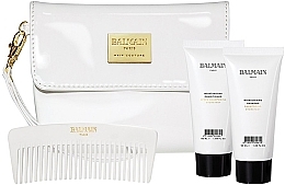 Fragrances, Perfumes, Cosmetics Set - Balmain Paris Hair Couture White Cosmetic Care Bag (shm/50ml + cond/50ml + brush + bag)