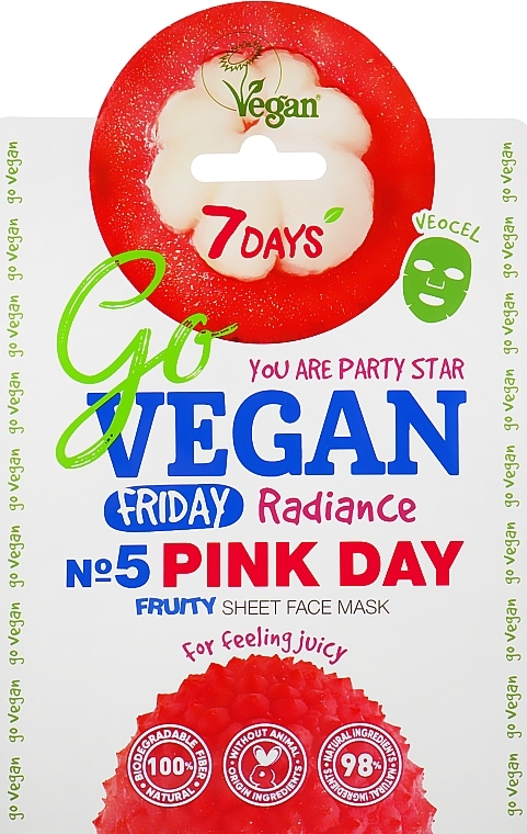 GIFT! Sheet Face Mask 'For Feeling Juicy' - 7 Days Go Vegan Friday Pink Day — photo N1