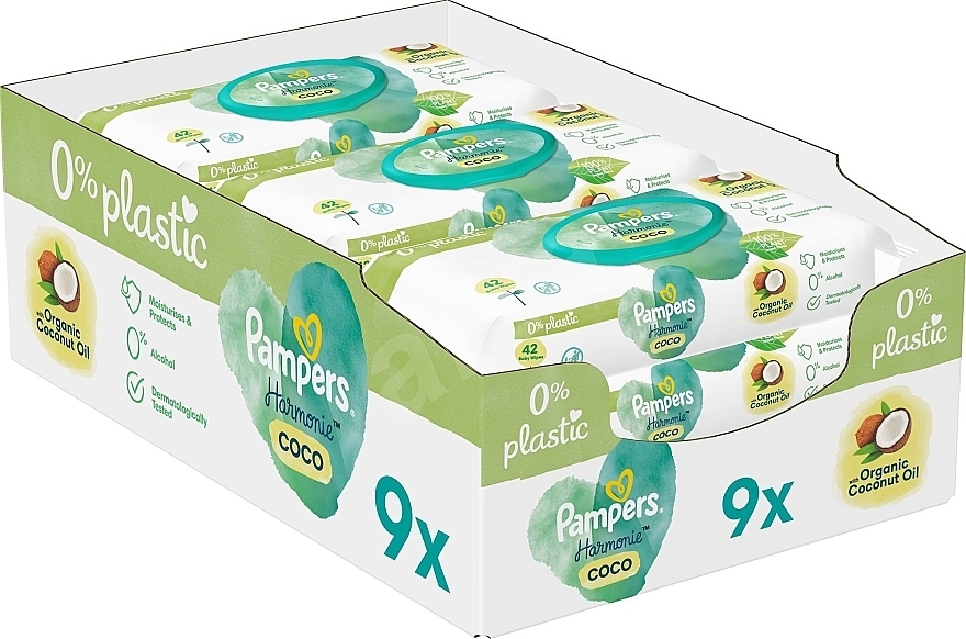 Baby Wet Wipes, 9x42 pcs - Pampers Harmonie Coco Baby Wipes — photo N11