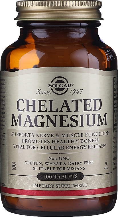 Dietary Supplement for Better Calcium Absorption "Chelated Magnesium" - Solgar Chelated Magnesium — photo N5