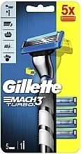 Shaving Razor with 5 Replaceable Cassettes - Gillette Mach 3 Turbo 3D Motion — photo N2