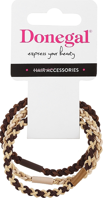 Hair Ties FA-5735, 3 pcs., brown, beige, mix - Donegal — photo N1