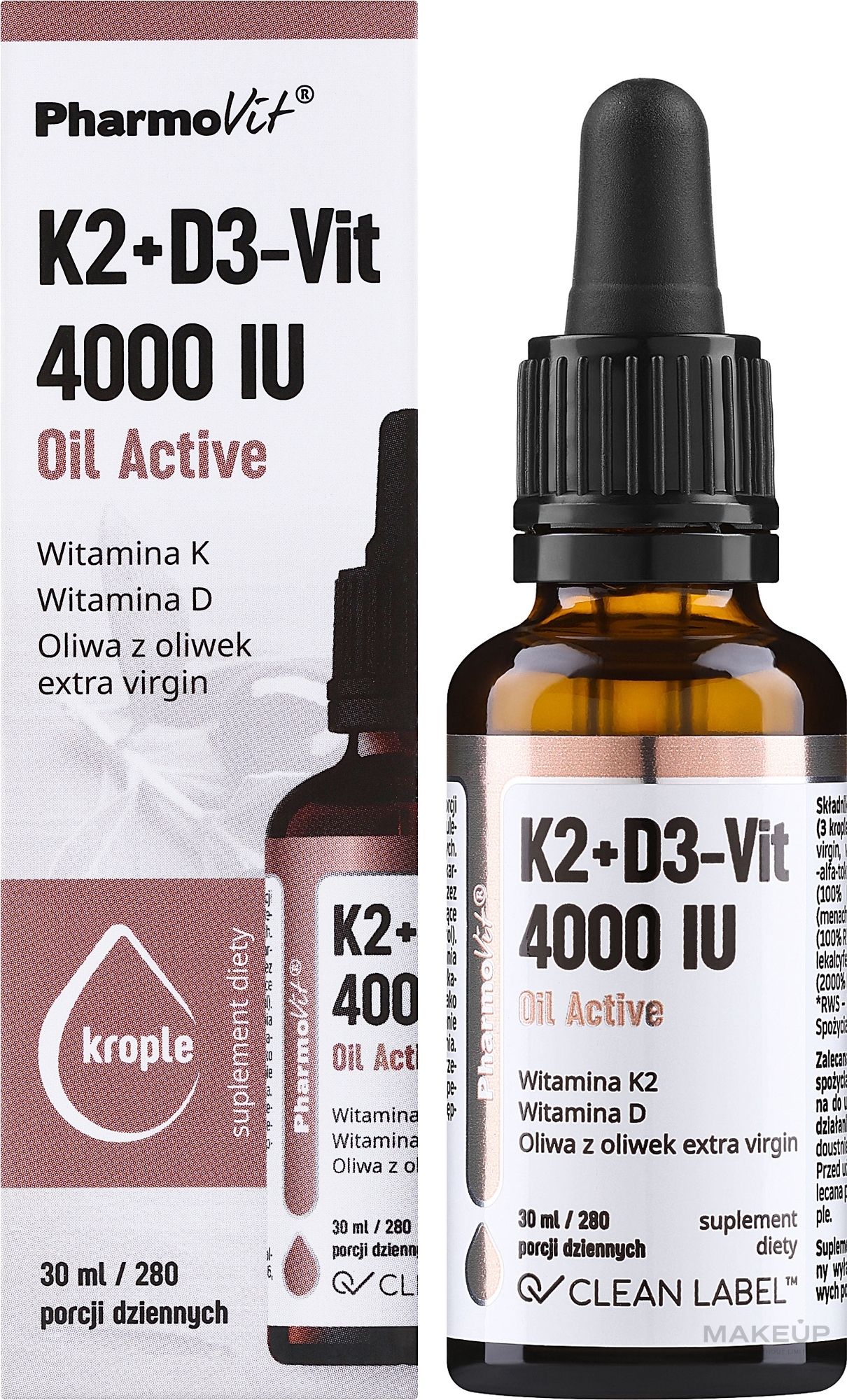 Oil Vitamin K2 + D3 - Pharmovit Clean Label K2 + D3-Vit 4000 IU Oil Active — photo 30 ml