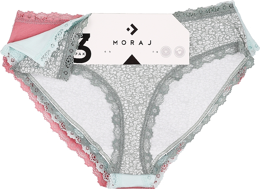 Women Cotton Panties, floral pattern with lace, 3 pcs. - Moraj — photo N2