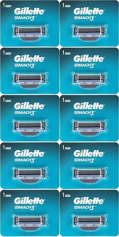 Disposable Shaving Cartridges in Blister Package, 10 pcs - Gillette Mach 3 — photo N1
