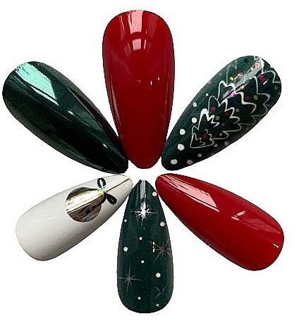 Christmas Pattern False Nails, red-green with white - Deni Carte — photo N19