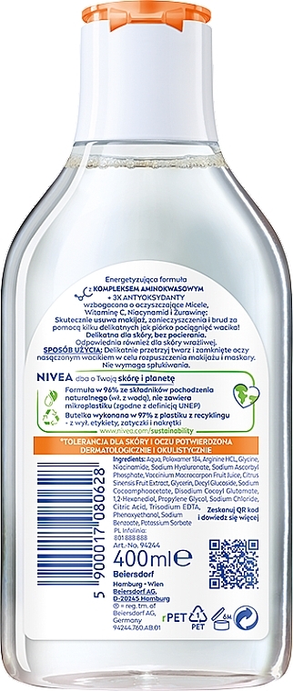 Micellar Water for Sensitive Skin - Nivea Energy Vitamin C + Vitamin B3 + Cranberry — photo N2