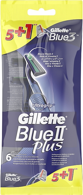 Disposable Shaving Razor Set, 5+1 pcs - Gillette Blue 2 Plus — photo N1