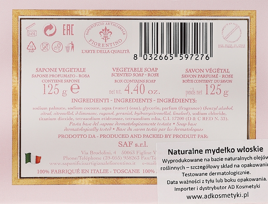 Natural Soap ‘Rose’ - Saponificio Artigianale Fiorentino Botticelli Rose Soap — photo N5