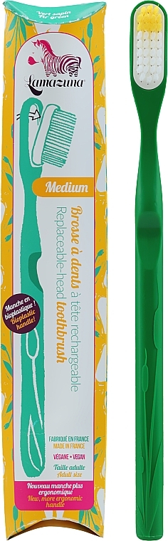 Bioplastic Toothbrush with Replaceable Head, medium hard, green - Lamazuna Toothbrush — photo N2