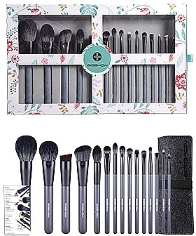 Makeup Brush Set, 15 pcs - Eigshow Beauty Eigshow Makeup Brush Kit In Gift Box Agate Grey — photo N3