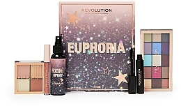 Makeup Revolution Euphoria Makeup Gift Set (eyeshadow/15x1.1g + highlighter/4x1.1g + fix/spray/95ml + lipstick/2.5ml + mascara/7ml + face jewels) - Set — photo N1