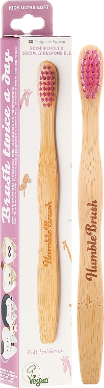 Kids Bamboo Toothbrush, ultra-soft, pink - The Humble Co. — photo N2