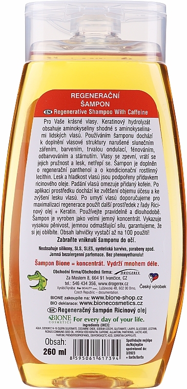 Deep Regeneration Shampoo for Damaged Hair - Bione Cosmetics Keratin + Castor Oil — photo N4