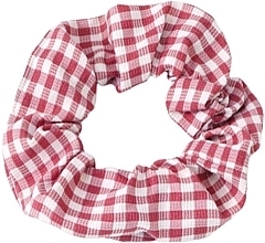 Scrunchie, red with small checkered pattern - Lolita Accessories — photo N1