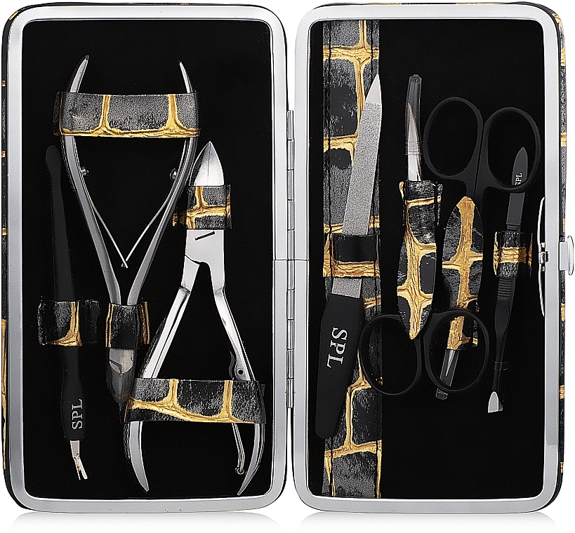 Manicure Set, 7 tools, grey crocodile with gold, 77904AA - SPL — photo N7