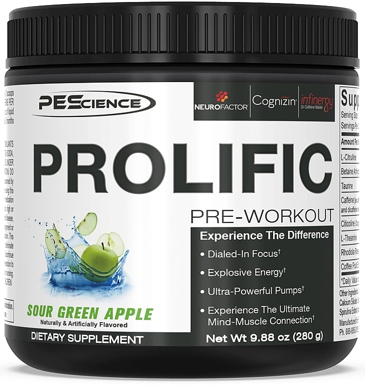 Green Apple Pre-Workout Complex - PeScience Prolific Pre-Workout Sour Green Apple — photo N1