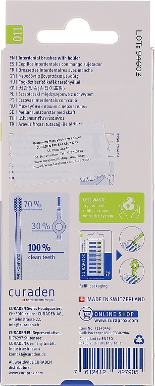 Interdental Brush Set "Prime Start", CPS 011, 2 holders, green - Curaprox — photo N2