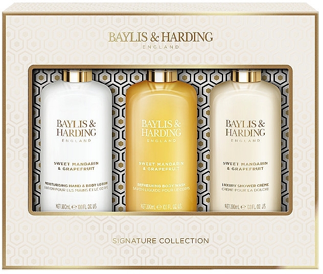 Set - Baylis & Harding Sweet Mandarin & Grapefruit Luxury Bathing Essentials Gift Set (sh/gel/300ml + sh/cr/300ml + b/lot/300ml) — photo N1