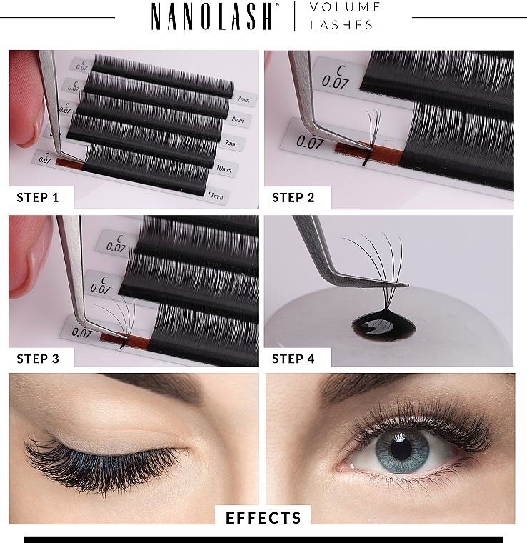 False Lashes D, 0.07 (9 mm) - Nanolash Volume Lashes — photo N9